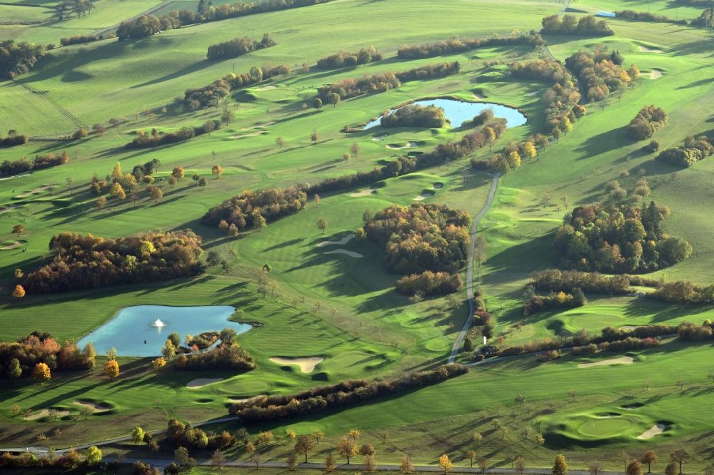 Luftbild Stühlingen - Herbststimmung auf dem Golfplatz vom Golfclub Obere Alp e.V in Stühlingen im Bundesland Baden-Württemberg, Deutschland