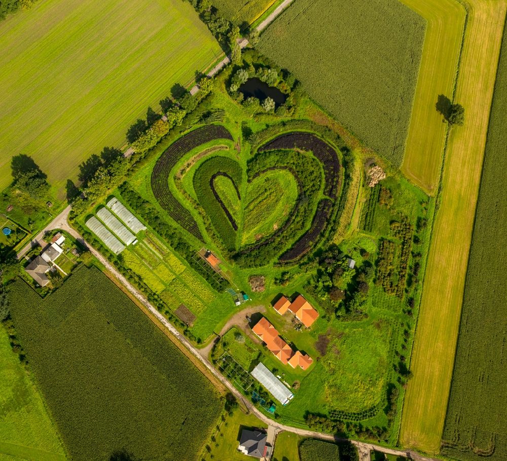 Luftbild Waltrop - Herzförmige Gartenbepflanzung in Waltrop im Bundesland Nordrhein-Westfalen