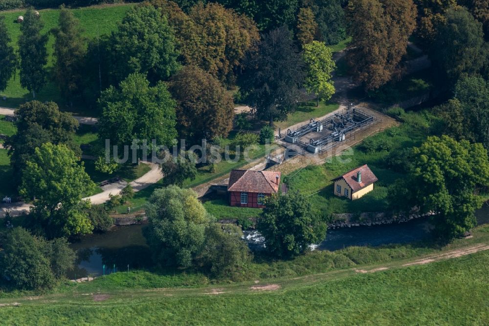 Luftbild Bad Kissingen - Historisches Wasser- Pumpwerk - Schöpfwerk des Gradierwerks Untere Saline in Bad Kissingen im Bundesland Bayern, Deutschland