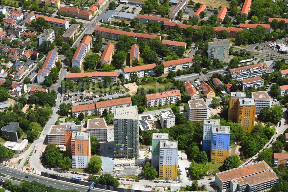 Erlangen von oben - Hochhaus- Ensemble Quartier Isarring in Erlangen im Bundesland Bayern, Deutschland