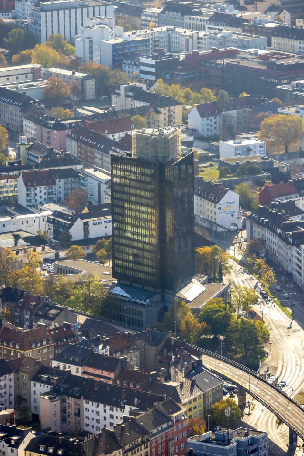 Hagen von oben - Hochhaus- Gebäude Agentur für Arbeit an der Körnerstraße in Hagen im Bundesland Nordrhein-Westfalen