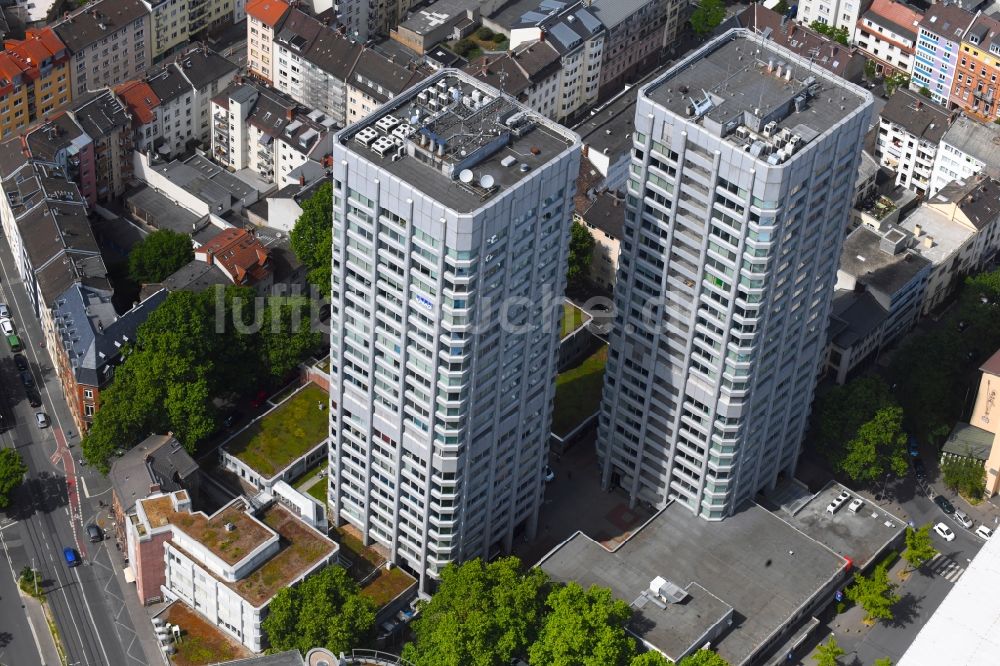 Luftaufnahme Mainz - Hochhaus- Gebäude Bonifazius-Türme in Mainz im Bundesland Rheinland-Pfalz, Deutschland