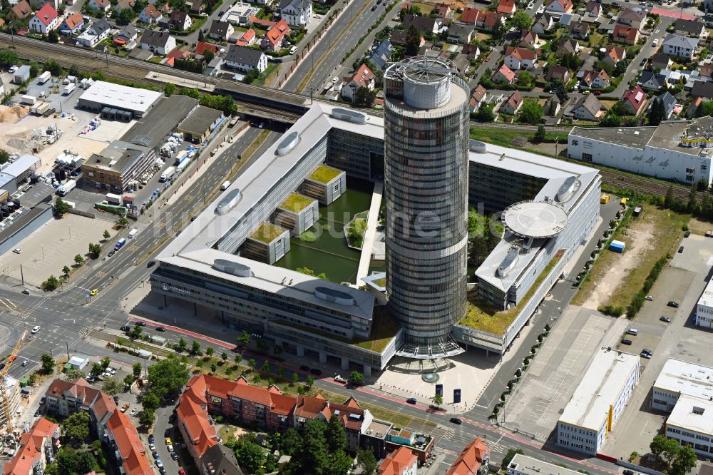 Luftbild Nürnberg - Hochhaus- Gebäude BTN - Business Tower Nürnberg der Nürnberger Versicherungsgruppe an der Ostendstraße in Nürnberg im Bundesland Bayern