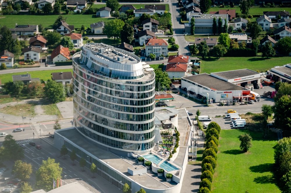 Luftbild Dornbirn - Hochhaus- Gebäude der Hotelanlage Four Points by Sheraton Panoramahaus Dornbirn in Dornbirn in Vorarlberg, Österreich
