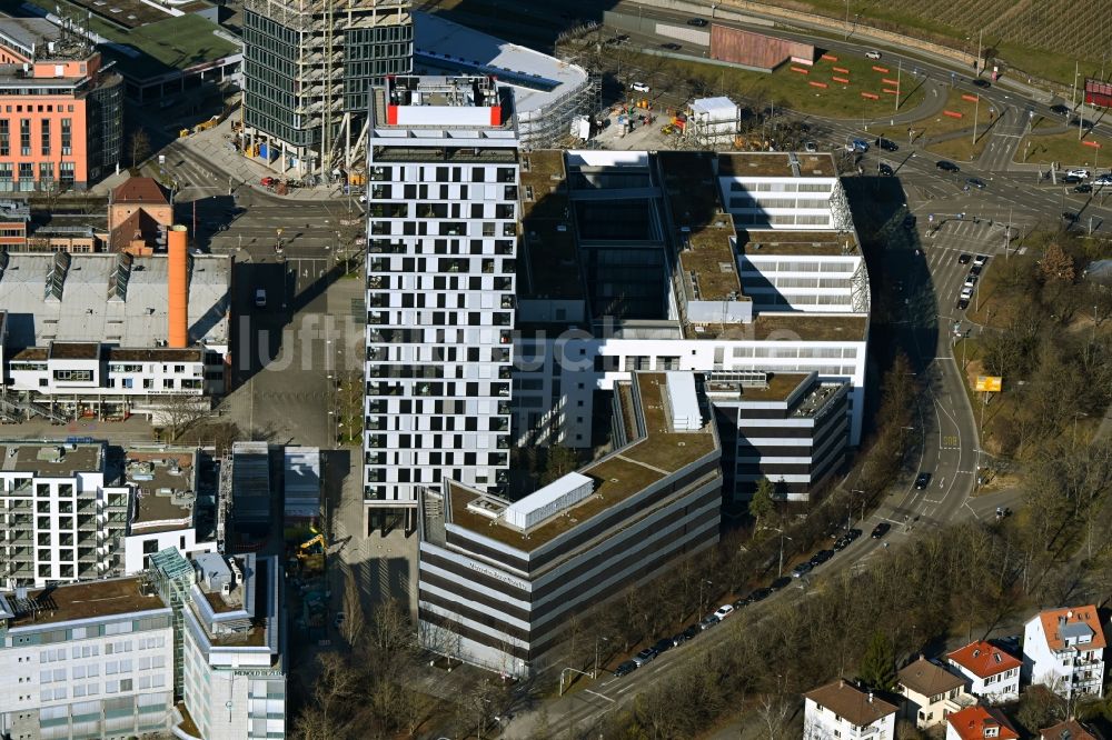 Luftaufnahme Stuttgart - Hochhaus- Gebäude Skyline im Wohngebiet an der Stresemannstraße - Siemensstraße in Stuttgart im Bundesland Baden-Württemberg, Deutschland