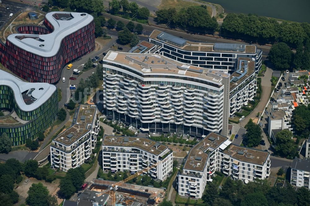 Luftbild Köln - Hochhaus- Gebäude im Wohngebiet Flow Tower im Ortsteil Bayenthal in Köln im Bundesland Nordrhein-Westfalen, Deutschland