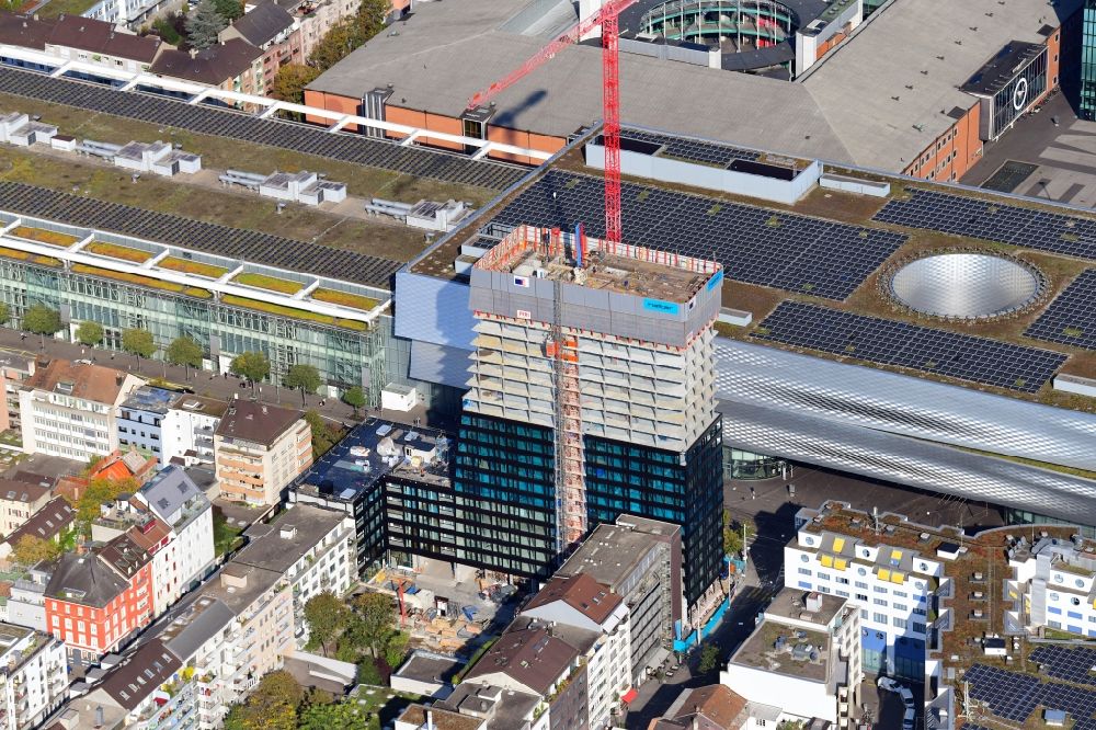 Luftaufnahme Basel - Hochhaus- Neubau Claraturm im Ortsteil Clara in Basel, Schweiz