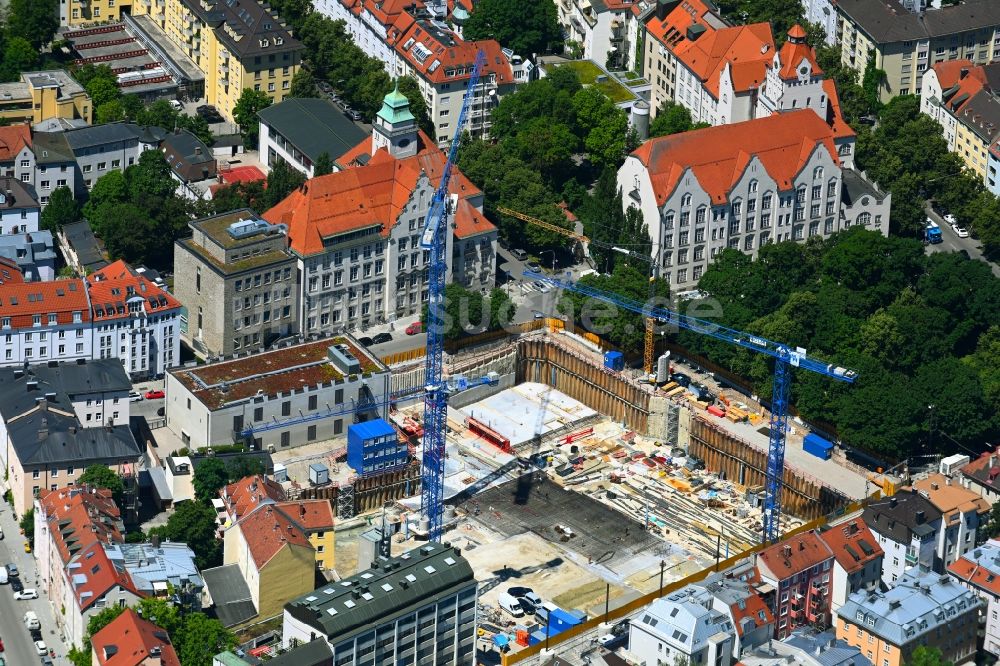 Luftaufnahme München - Hochhaus- Neubau am Elisabethplatz in München im Bundesland Bayern, Deutschland