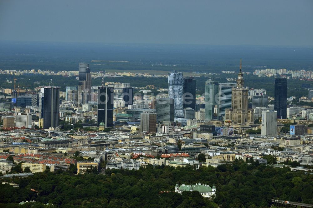 Luftbild Warschau - Hochhaus- Skyline im Stadtzentrum der Hauptstadt Warschau in Polen