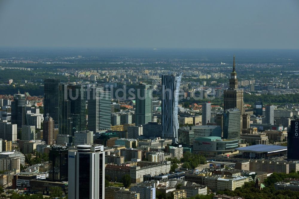 Warschau von oben - Hochhaus- Skyline im Stadtzentrum der Hauptstadt Warschau in Polen