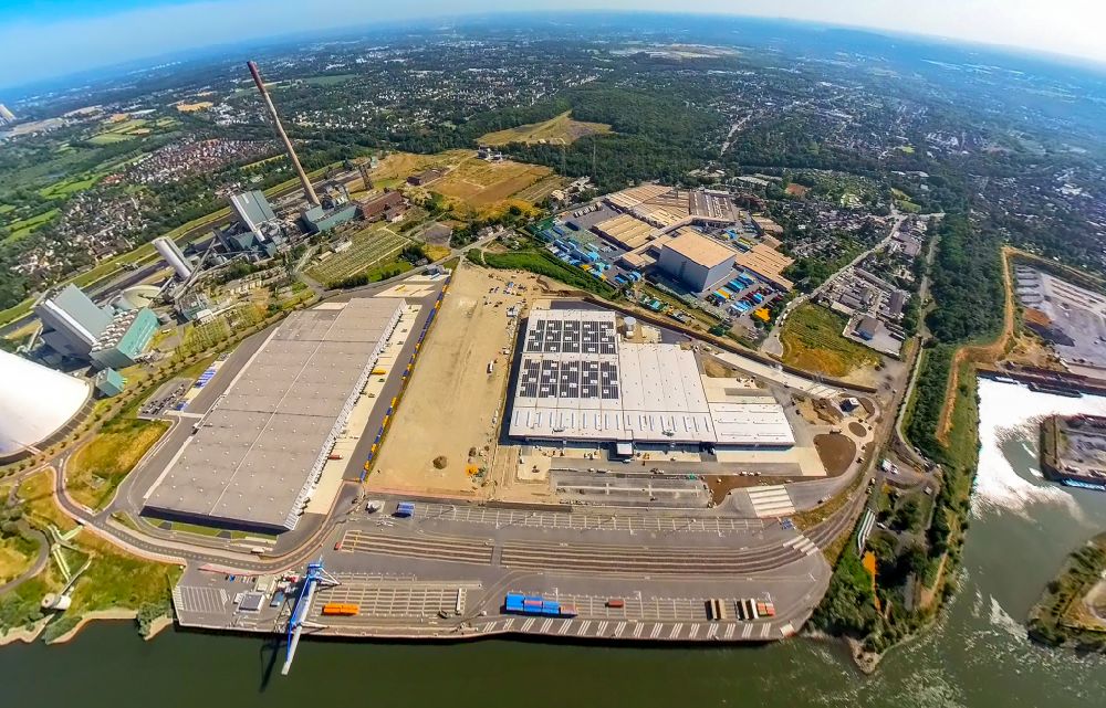 Duisburg von oben - Hochregal- Lager-Gebäudekomplex und Logistikzentrum auf dem Gelände des logport VI in Duisburg im Bundesland Nordrhein-Westfalen, Deutschland