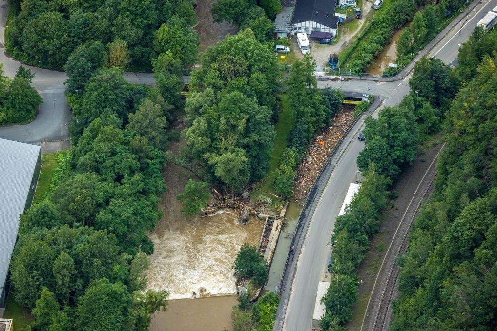 Hagen von oben - Hochwasserschäden der Flutkatastrophe am Verlauf von Ruhr und Volme in Hagen im Bundesland Nordrhein-Westfalen, Deutschland