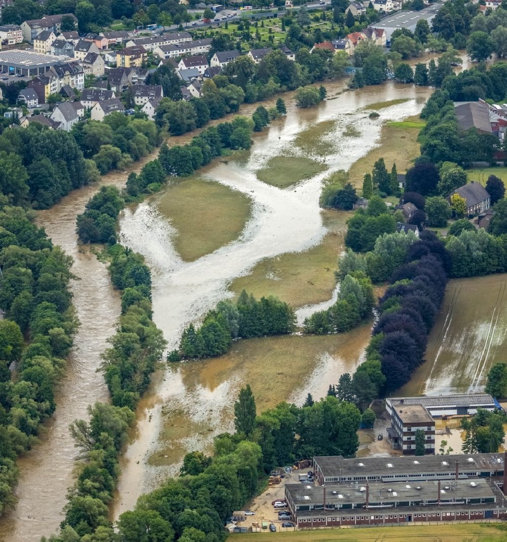Luftbild Hagen - Hochwasserschäden der Flutkatastrophe in Hagen im Bundesland Nordrhein-Westfalen, Deutschland