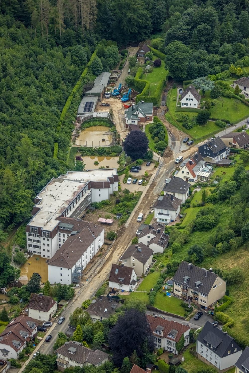 Hagen von oben - Hochwasserschäden der Flutkatastrophe in Hagen im Bundesland Nordrhein-Westfalen, Deutschland