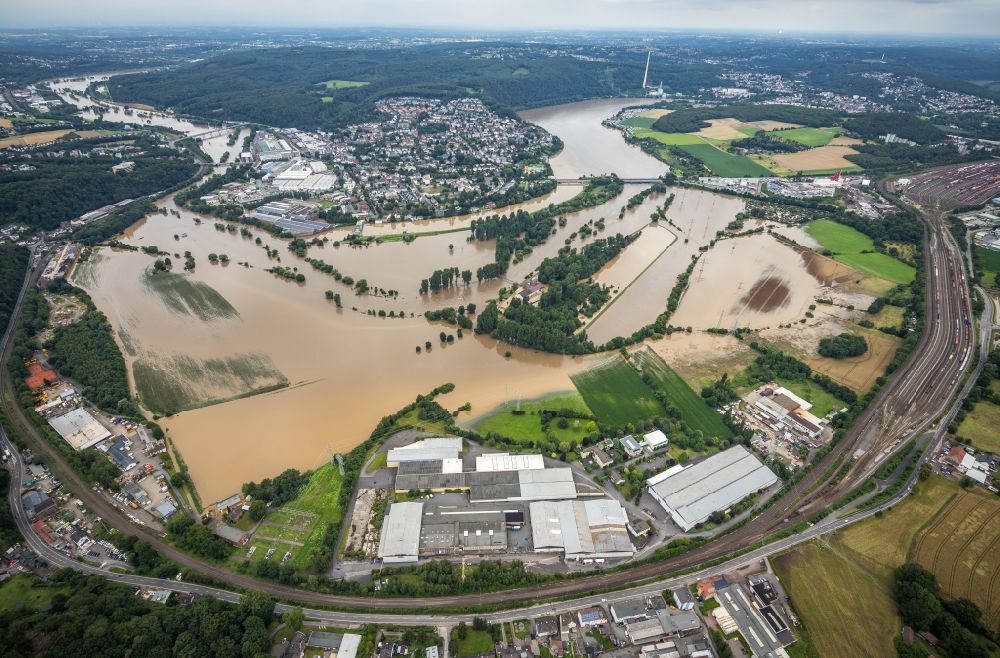 Luftbild Hagen - Hochwasserschäden der Flutkatastrophe Am Kaltenborn - Volmarsteiner Straße in Hagen im Bundesland Nordrhein-Westfalen, Deutschland