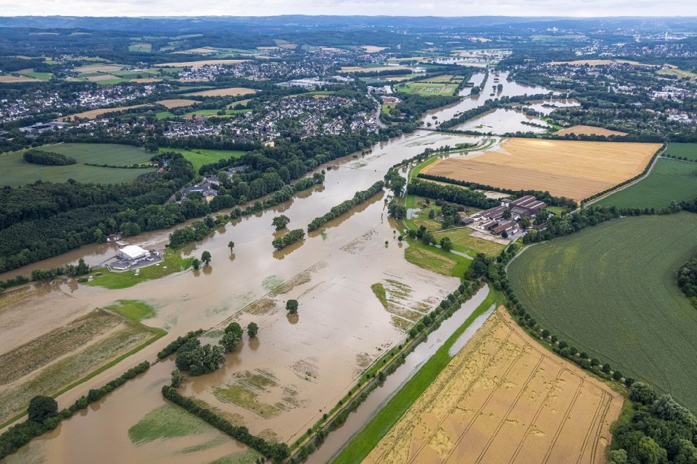 Luftbild Schwerte - Hochwasserschäden der Flutkatastrophe an der Ruhr in Schwerte im Bundesland Nordrhein-Westfalen, Deutschland