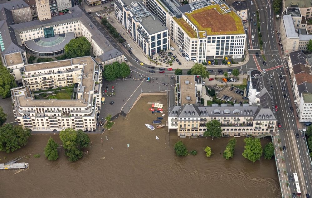 Luftbild Mülheim an der Ruhr - Hochwasserschäden der Flutkatastrophe am Ufer der Ruhr in Mülheim an der Ruhr im Bundesland Nordrhein-Westfalen, Deutschland