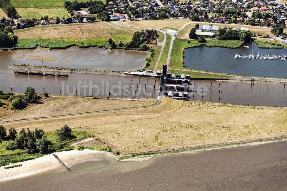 Luftaufnahme Elsfleth - Huntesperrwerk im Ortsteil Lienen in Elsfleth im Bundesland Niedersachsen