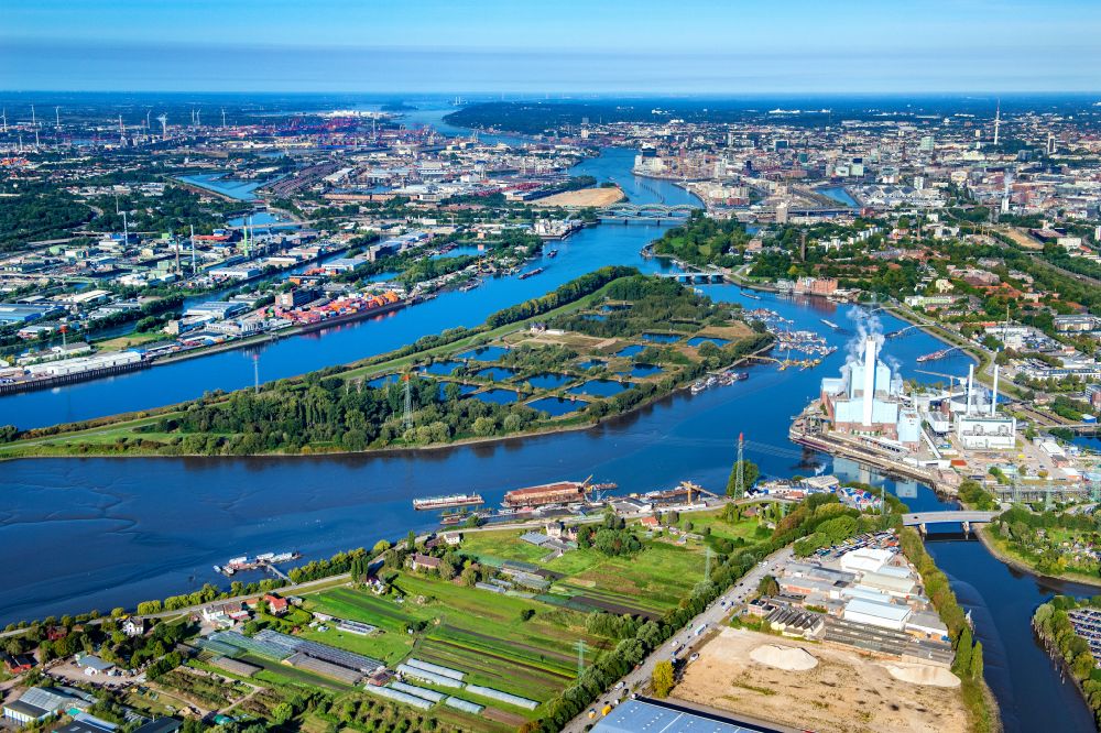 Luftbild Hamburg - Industrie- Denkmal des Geländes der Wasserkunst Elbinsel Kaltehofe an der Billwerder Bucht in Hamburg, Deutschland