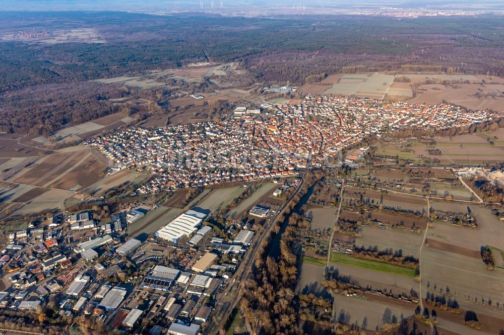 Luftaufnahme Hagenbach - Industrie- und Gewerbegebiet mit Faurecia, Linde+Wiemann in Hagenbach im Bundesland Rheinland-Pfalz, Deutschland