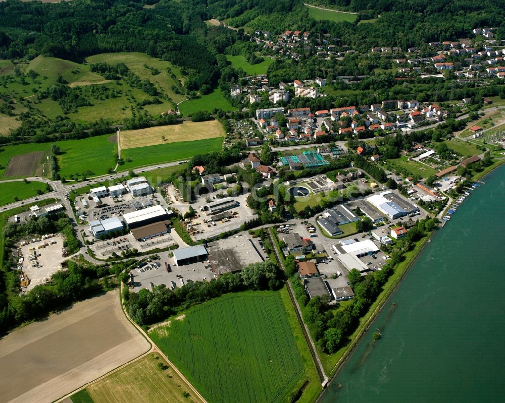 Luftbild Waldshut-Tiengen - Industrie- und Gewerbegebiet Liedermatten am Hochrhein in Waldshut-Tiengen im Bundesland Baden-Württemberg, Deutschland