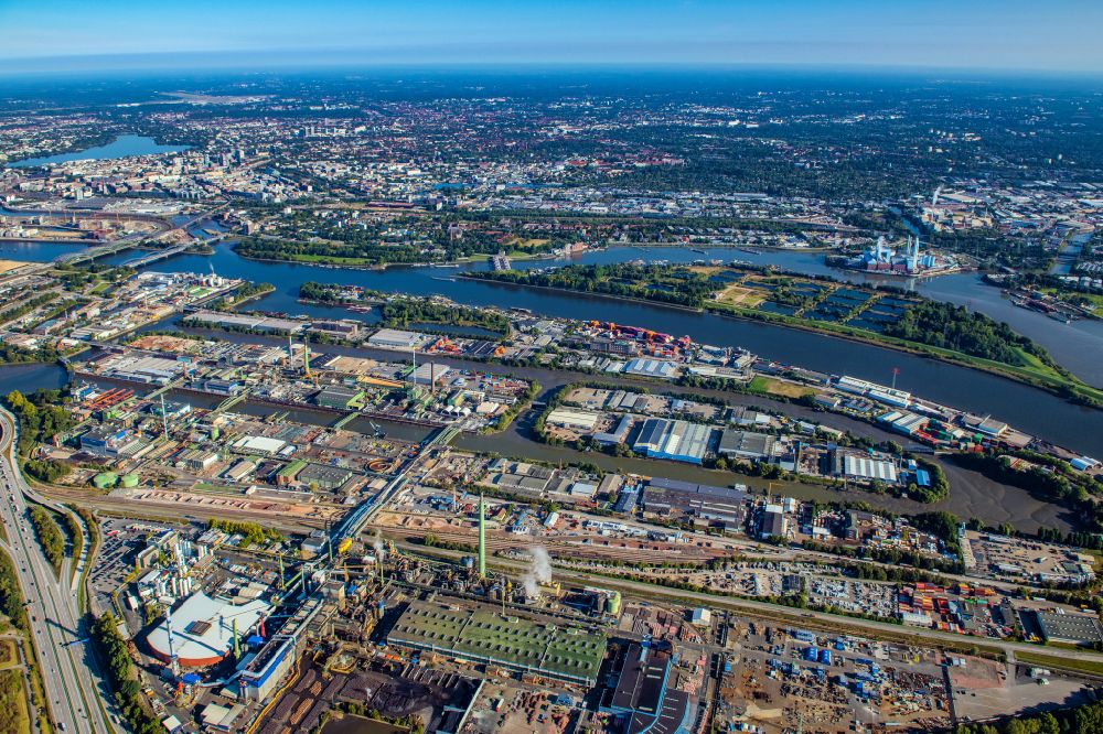 Luftbild Hamburg - Industrie- und Gewerbegebiet an der Peutestraße - Hovestraße - Müggenburger Hauptdeich im Ortsteil Veddel in Hamburg, Deutschland