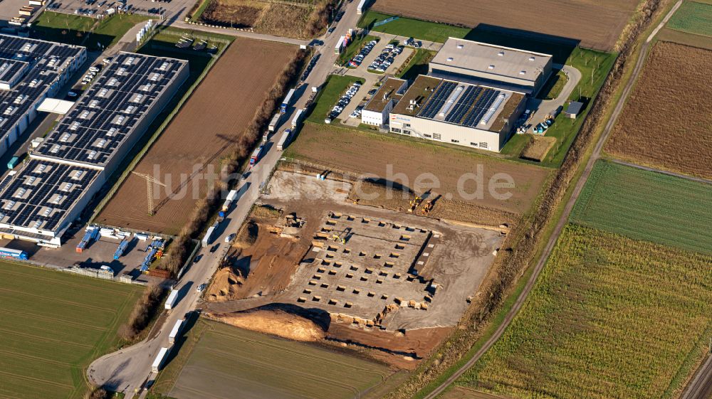 Luftaufnahme Schutterwald - Industrie- und Gewerbegebiet Östlich der BAB 5 in Schutterwald im Bundesland Baden-Württemberg, Deutschland