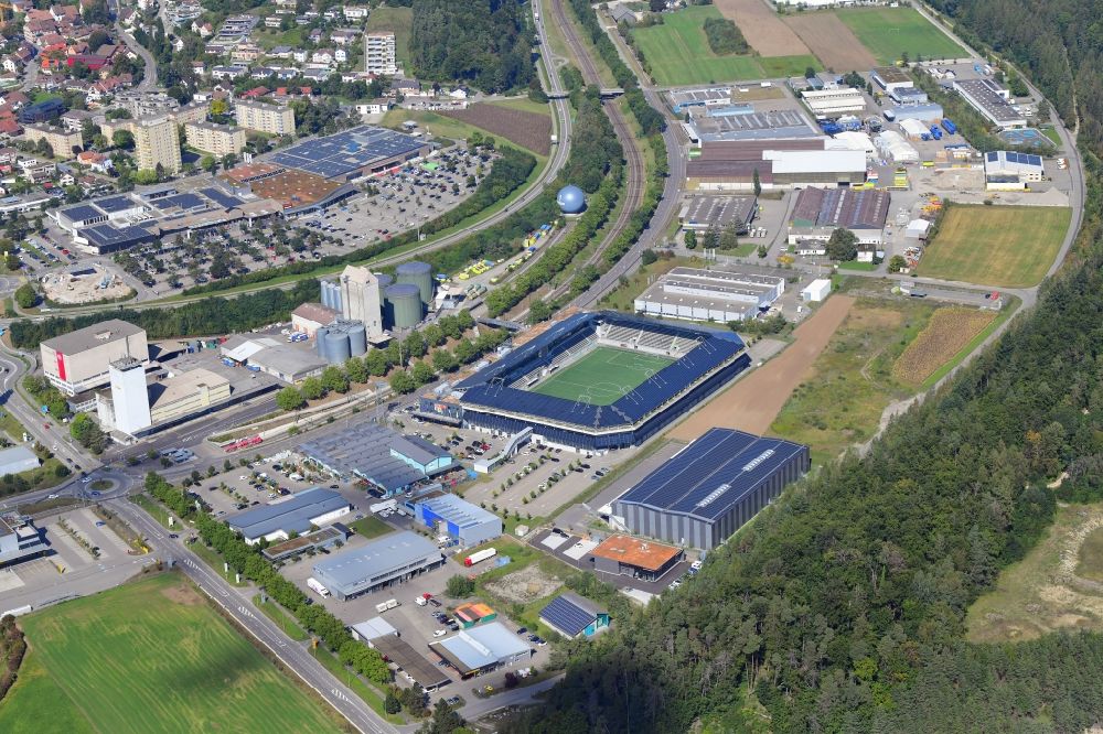 Luftbild Schaffhausen - Industrie- und Gewerbegebiet um die wefox Arena in Schaffhausen, Schweiz