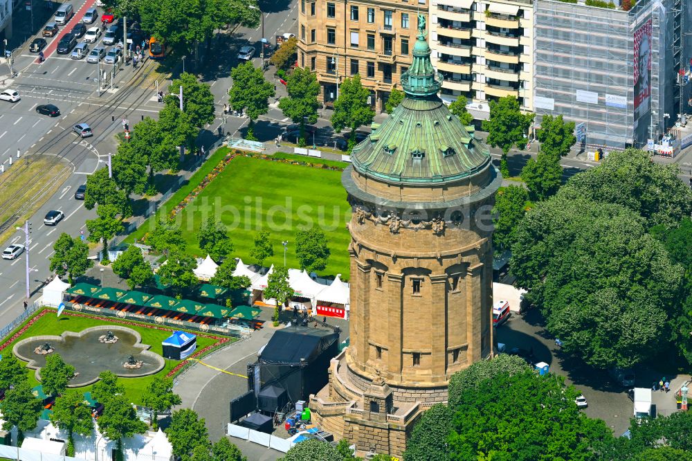 Luftbild Mannheim - Industriedenkmal Wasserturm in Mannheim im Bundesland Baden-Württemberg, Deutschland