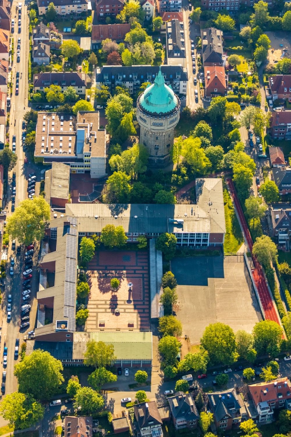 Luftbild Münster - Industriedenkmal Wasserturm im Ortsteil Geist in Münster im Bundesland Nordrhein-Westfalen, Deutschland
