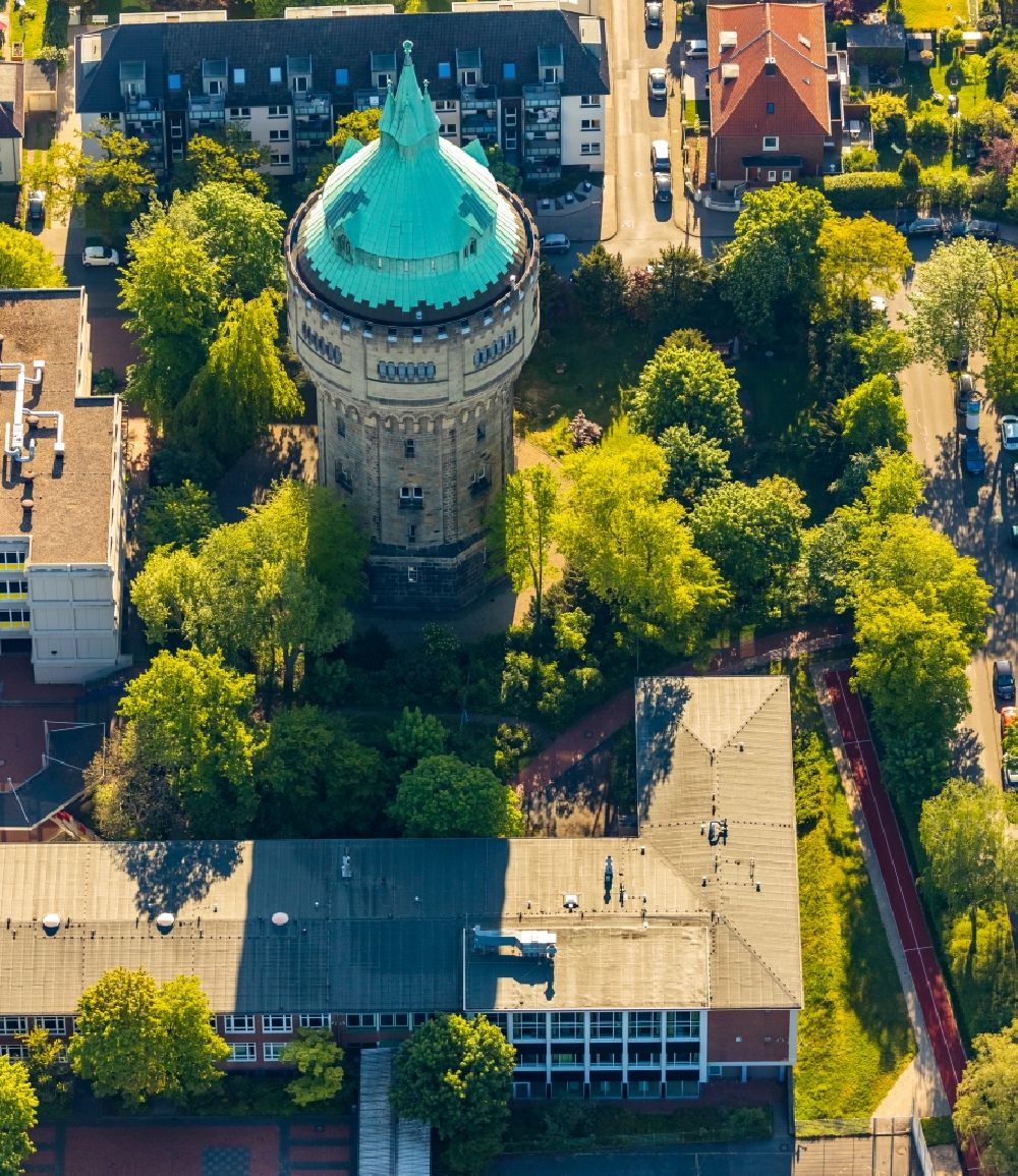 Luftaufnahme Münster - Industriedenkmal Wasserturm im Ortsteil Geist in Münster im Bundesland Nordrhein-Westfalen, Deutschland
