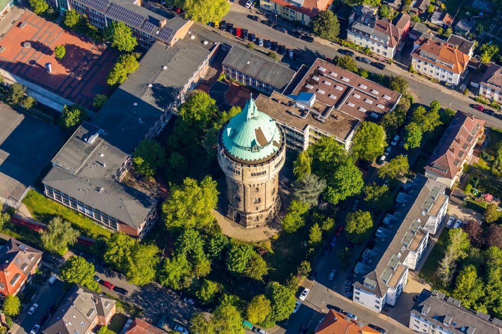 Münster von oben - Industriedenkmal Wasserturm im Ortsteil Geist in Münster im Bundesland Nordrhein-Westfalen, Deutschland