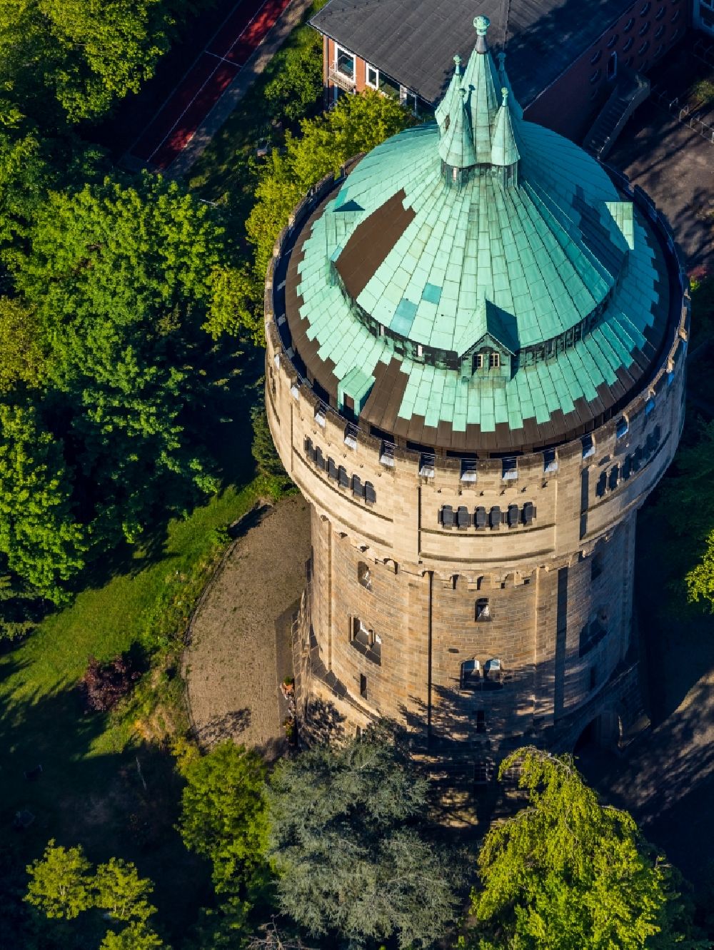 Luftaufnahme Münster - Industriedenkmal Wasserturm im Ortsteil Geist in Münster im Bundesland Nordrhein-Westfalen, Deutschland