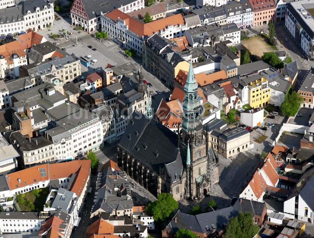 Zwickau aus der Vogelperspektive: Innenstadt von Zwickau mit Blick auf die evangelisch-lutherische Kirche St. Marien, auch Zwickauer Dom genannt