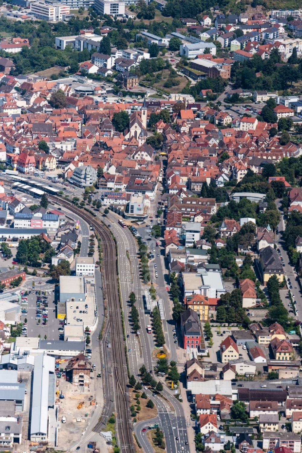 Mosbach von oben - Innenstadtbereich in Mosbach im Bundesland Baden-Württemberg, Deutschland