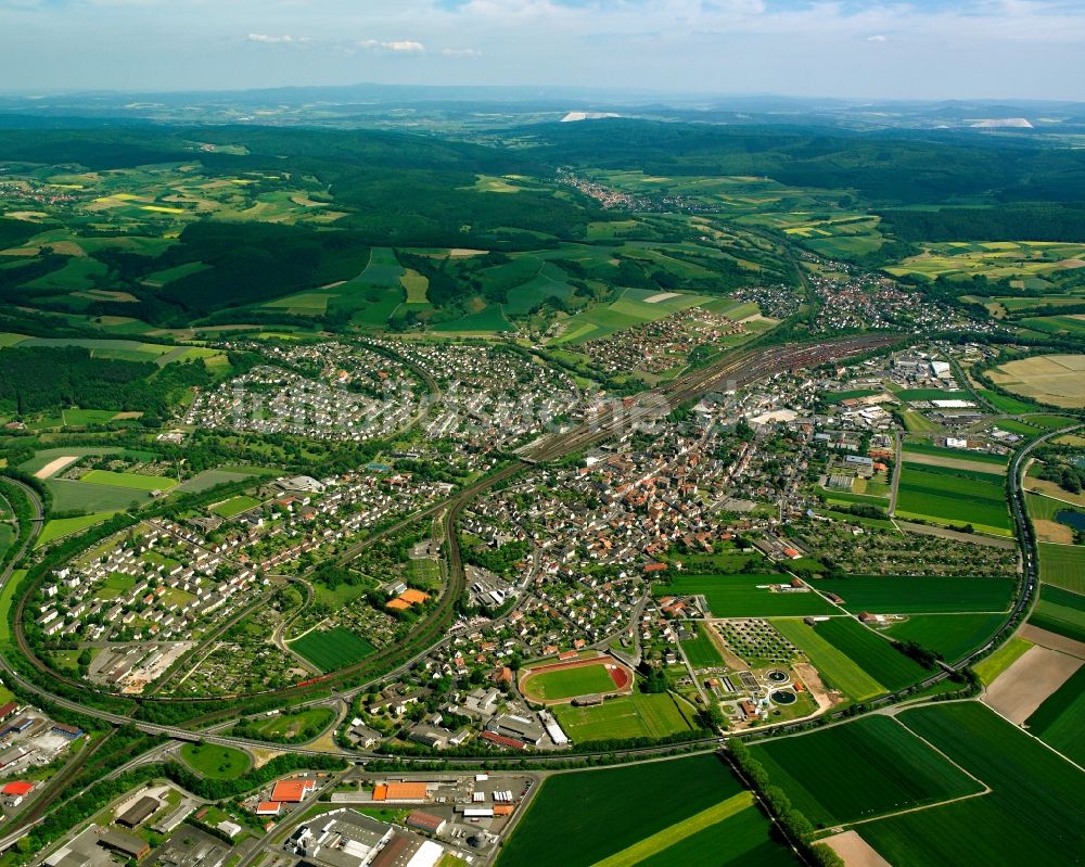 Bebra aus der Vogelperspektive: Innenstadtbereich am Stadtrand mit landwirtschaftlichen Feldern in Bebra im Bundesland Hessen, Deutschland