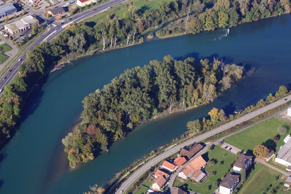 Luftaufnahme Koblenz - Insel Grien im Rhein auf der Schweizer Seite bei Koblenz im Kanton Aargau, Schweiz