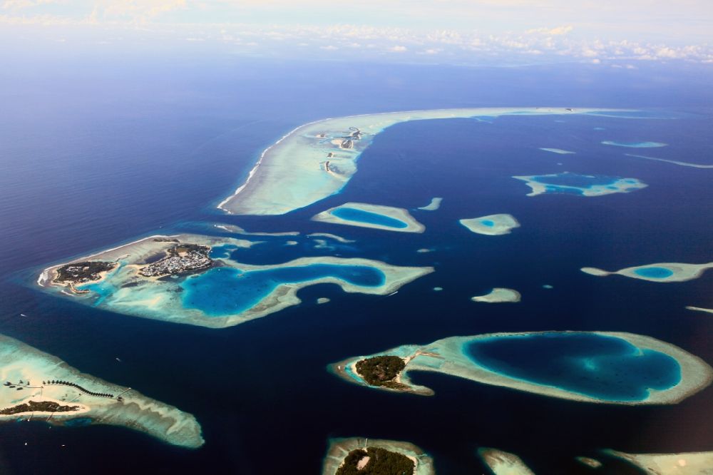 Dharanboodhoo von oben - Insel- Gruppen im Küstenbereich des Indischer Ozean in Dharanboodhoo in Central Province, Malediven
