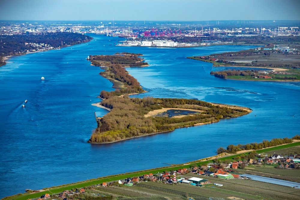 Luftbild Wedel - Insel Hanskalbsand in der Elbe bei Wedel im Bundesland Schleswig Holstein