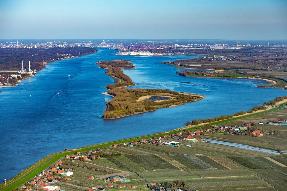 Luftaufnahme Wedel - Insel Hanskalbsand in der Elbe bei Wedel im Bundesland Schleswig Holstein