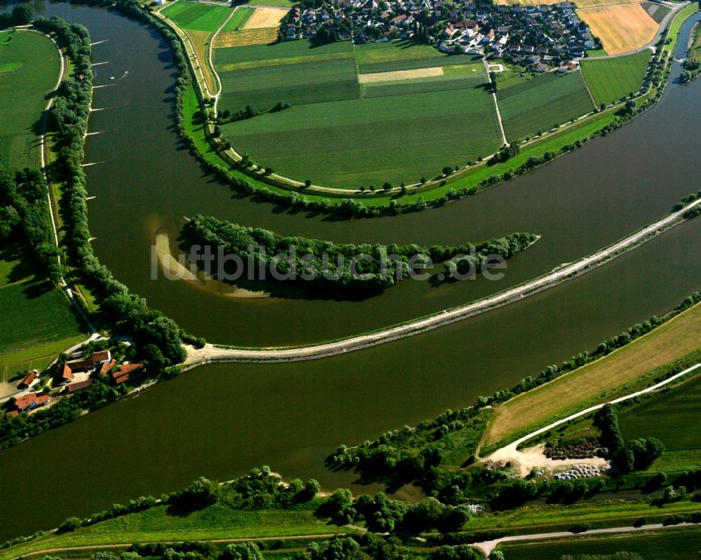 Luftaufnahme Kagers - Insel am Ufer des Flussverlaufes der Donau in Kagers im Bundesland Bayern, Deutschland