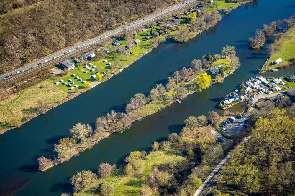 Luftaufnahme Witten - Insel am Ufer des Flussverlaufes der Ruhr in Witten im Bundesland Nordrhein-Westfalen, Deutschland