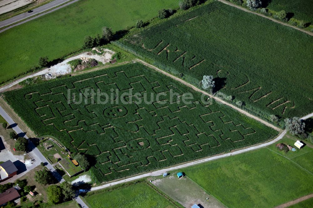 Luftbild Opfingen - Irrgarten - Labyrinth in einem Maisfeld in Opfingen im Bundesland Baden-Württemberg, Deutschland