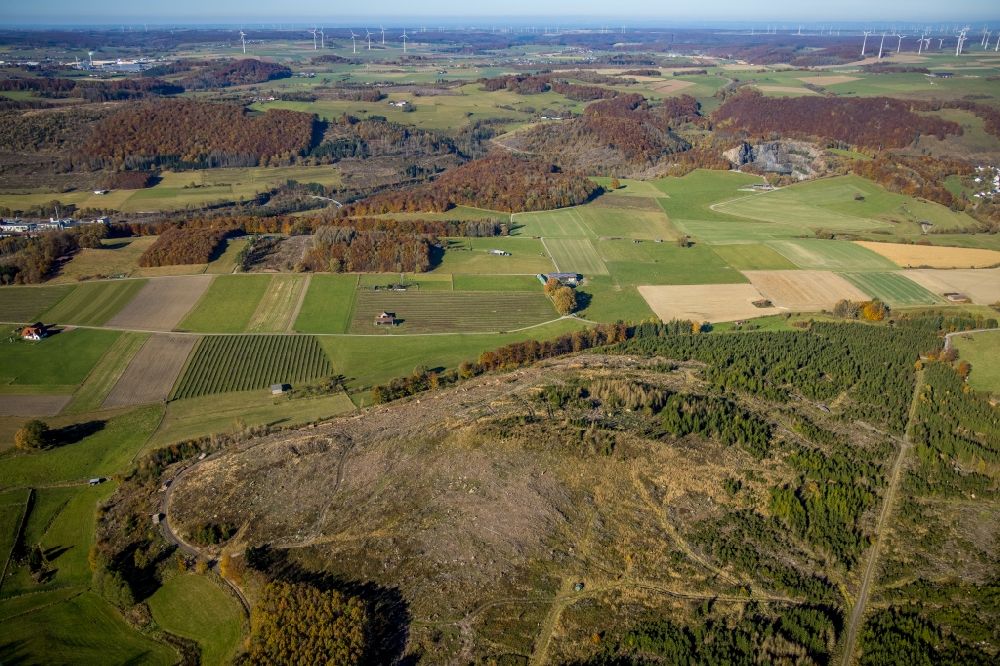 Bontkirchen aus der Vogelperspektive: Kahle Fläche eines gerodeten Waldbestandes in Bontkirchen im Bundesland Nordrhein-Westfalen, Deutschland