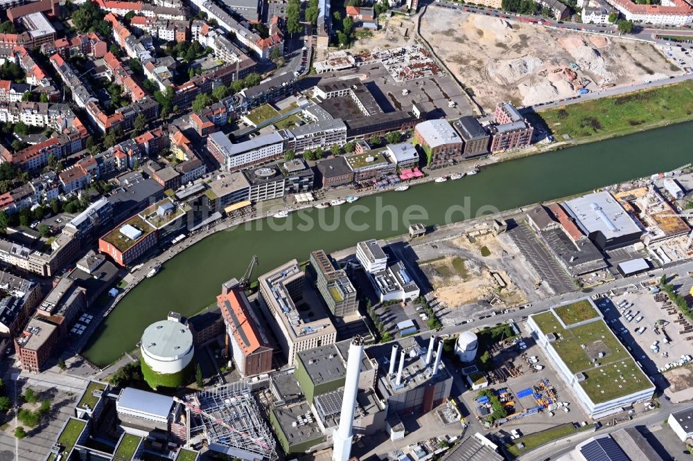 Münster aus der Vogelperspektive: Kai und Hafenbecken des Binnenhafen Stadthafen Münster in Münster im Bundesland Nordrhein-Westfalen, Deutschland