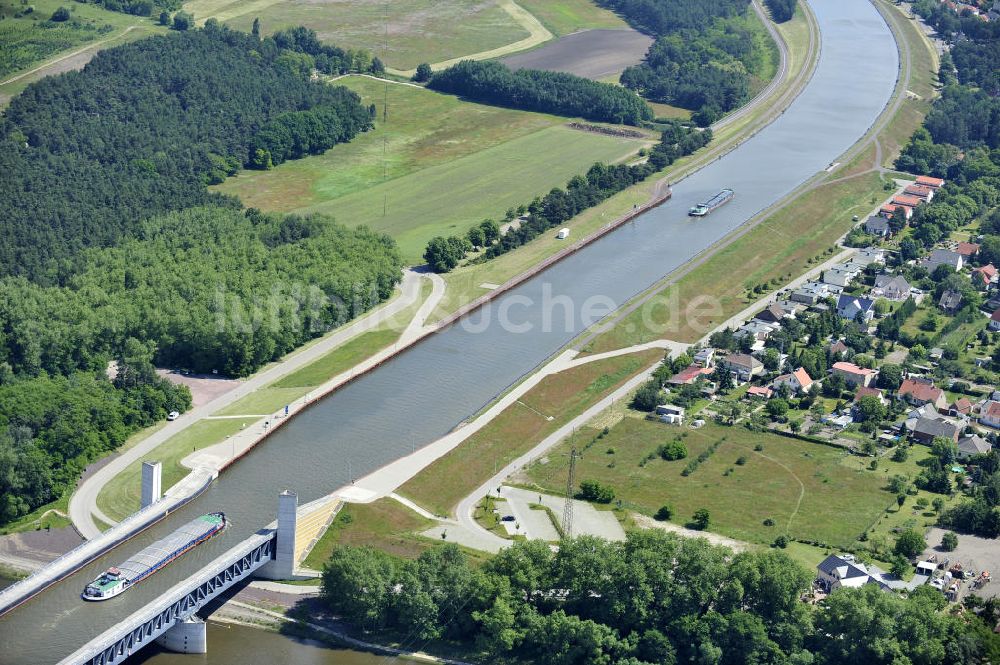 Hohenwarthe aus der Vogelperspektive: Kanalbrücke Hohenwarthe am Wasserstraßenkreuz Magdeburg