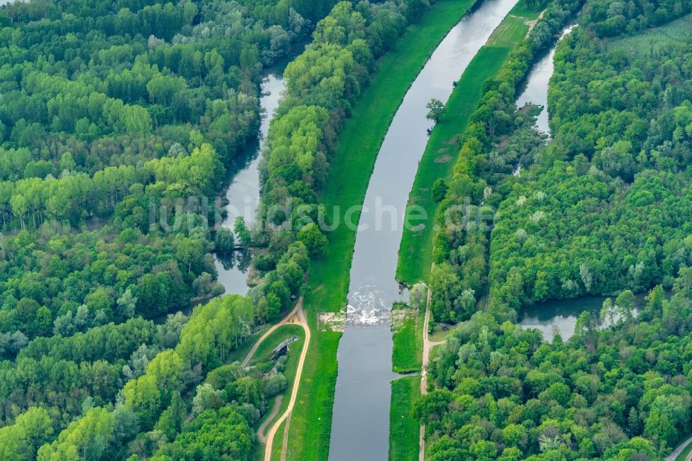 Luftaufnahme Rheinhausen - Kanalverlauf und Uferbereiche des Leopoldskanal in Rheinhausen im Bundesland Baden-Württemberg, Deutschland