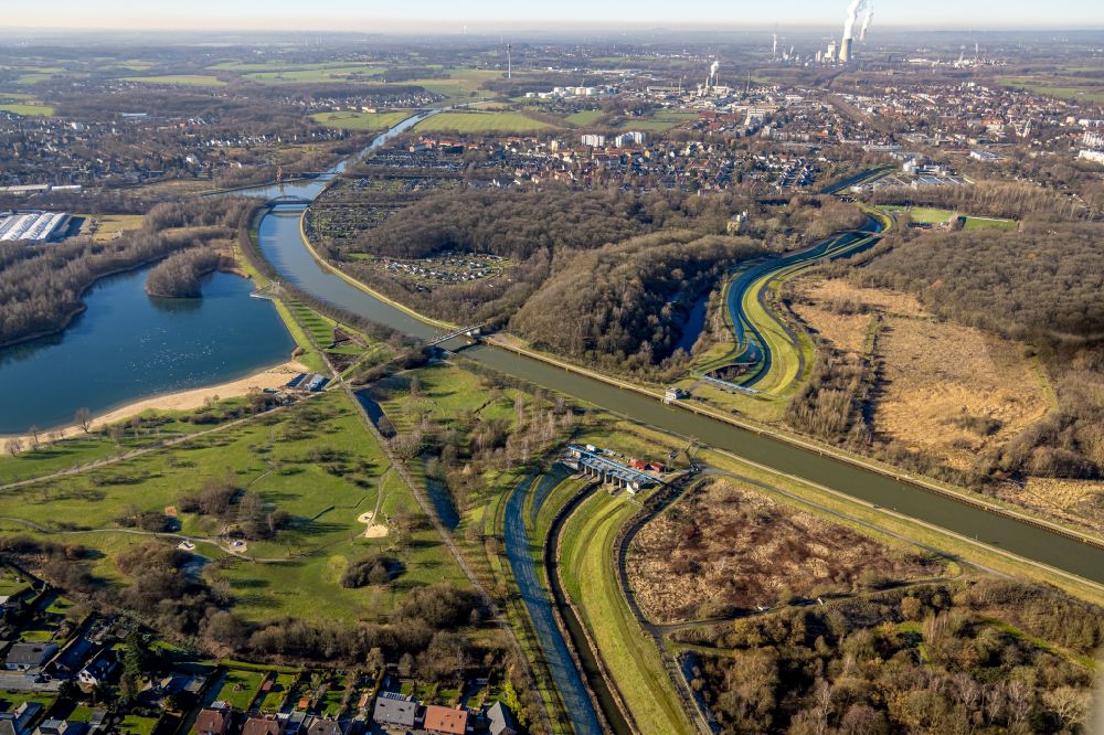 Luftaufnahme Horstmar - Kanalverlauf und Uferbereiche des Verbindungskanales Datteln-Hamm-Kanal in Horstmar im Bundesland Nordrhein-Westfalen, Deutschland