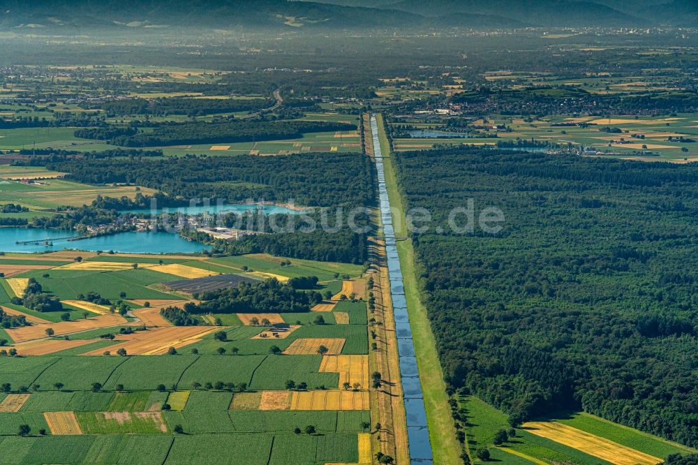 Rheinhausen von oben - Kanalverlauf und Uferbereiche der Wasserstraße der Elz in Rheinhausen im Bundesland Baden-Württemberg, Deutschland