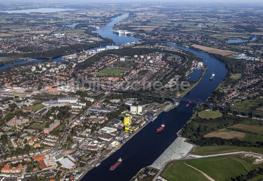 Luftbild Osterrönfeld - Kanalverlauf und Uferbereiche der Wasserstraße Nord-Ostsee-Kanal im Ortsteil Stampfmühle in Osterrönfeld im Bundesland Schleswig-Holstein